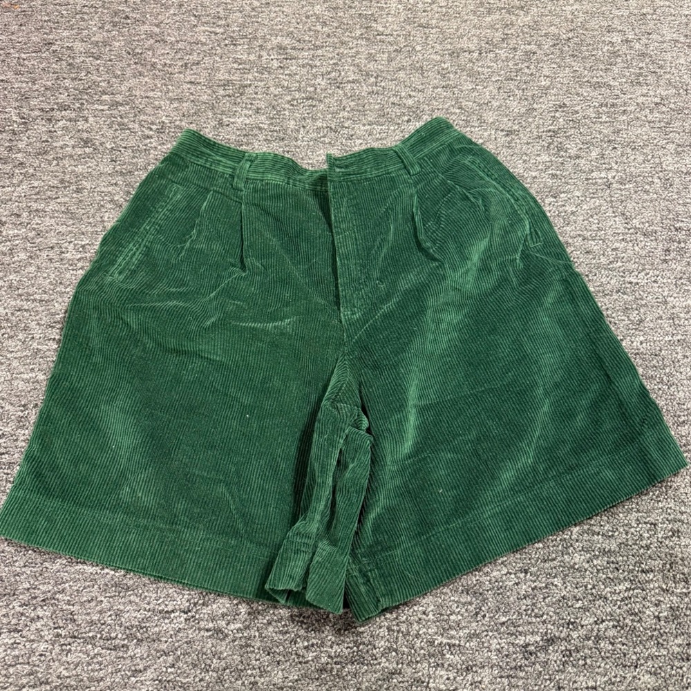 Lizsport Corduroy Shorts Womens 16 Green Pleated High Waisted Cotton 90s Retro